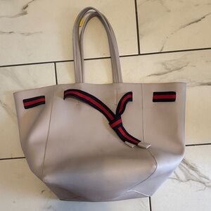 Elegant Gray Tote Bag with Striped Accents- Large tote